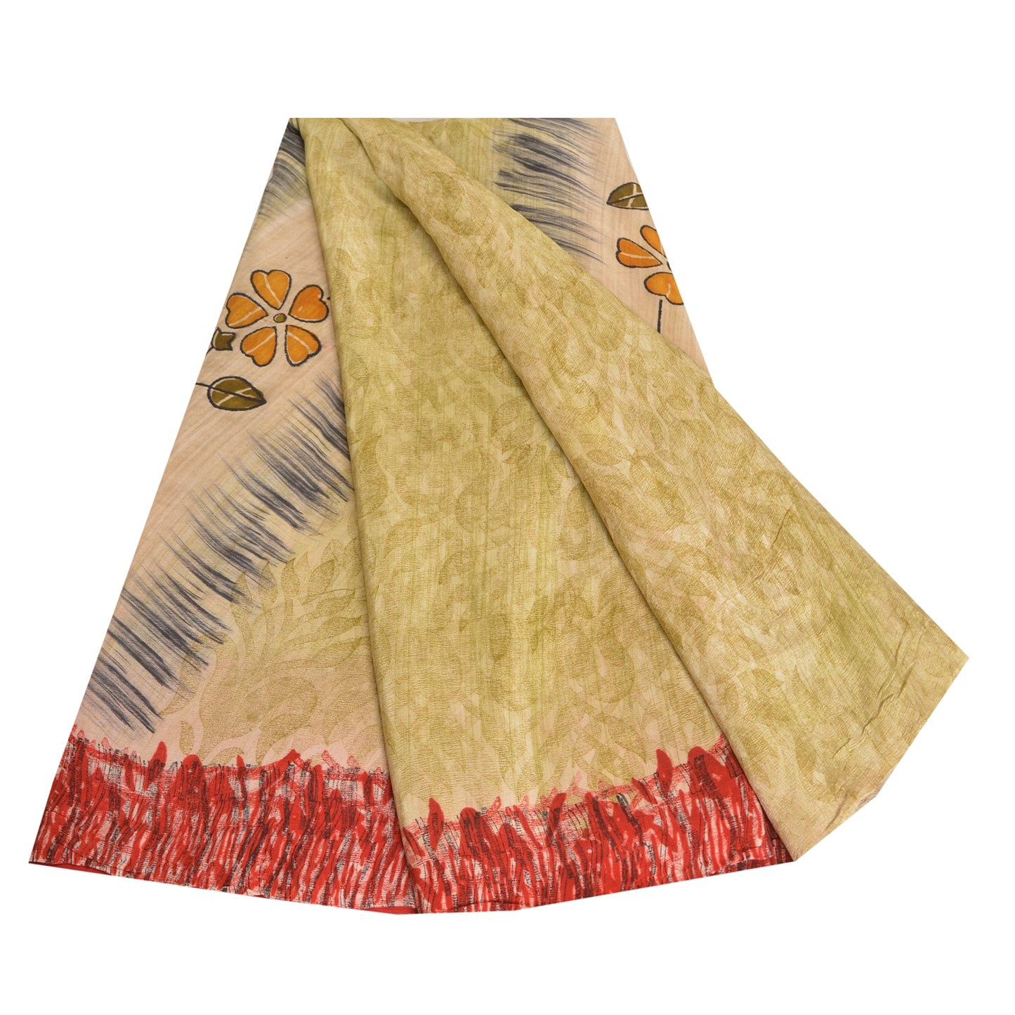 Sanskriti Vintage Sarees Pastel-Green Pure Crepe Silk Sari Soft 5yd Craft Sustainable Fabric