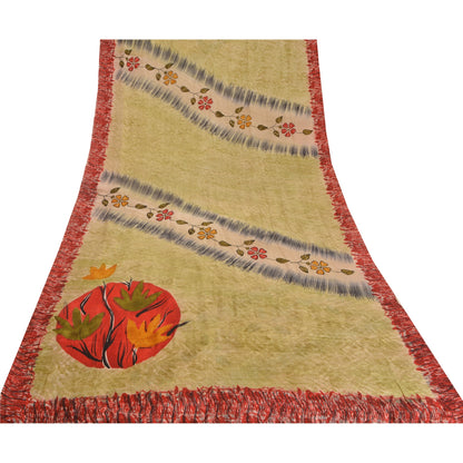 Sanskriti Vintage Sarees Pastel-Green Pure Crepe Silk Sari Soft 5yd Craft Sustainable Fabric