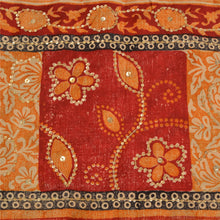 Load image into Gallery viewer, Sanskriti Vintage Sarees Black/Red Hand Beaded Pure Crepe Silk Sari Craft Fabric
