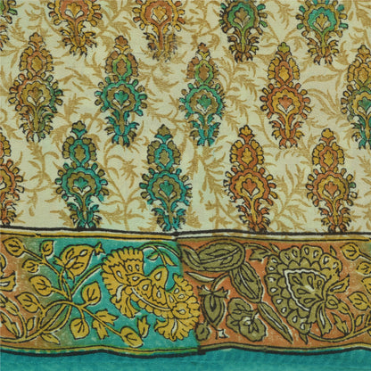 Sanskriti Vintage Sarees Indisk Cremefarvet Ren Crepe Silke Trykt Sari Håndværk Bæredygtigt Stof