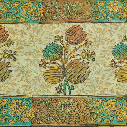 Sanskriti Vintage Sarees Indisk Cremefarvet Ren Crepe Silke Trykt Sari Håndværk Bæredygtigt Stof