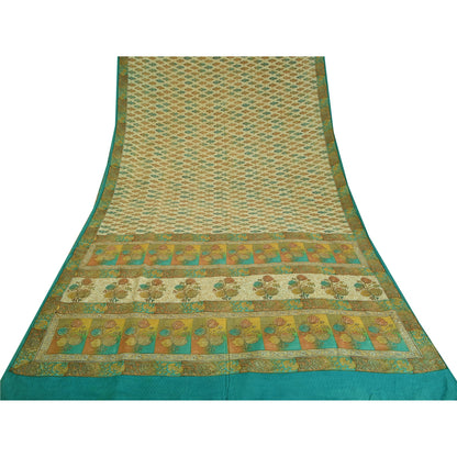 Sanskriti Vintage Sarees Indisk Cremefarvet Ren Crepe Silke Trykt Sari Håndværk Bæredygtigt Stof
