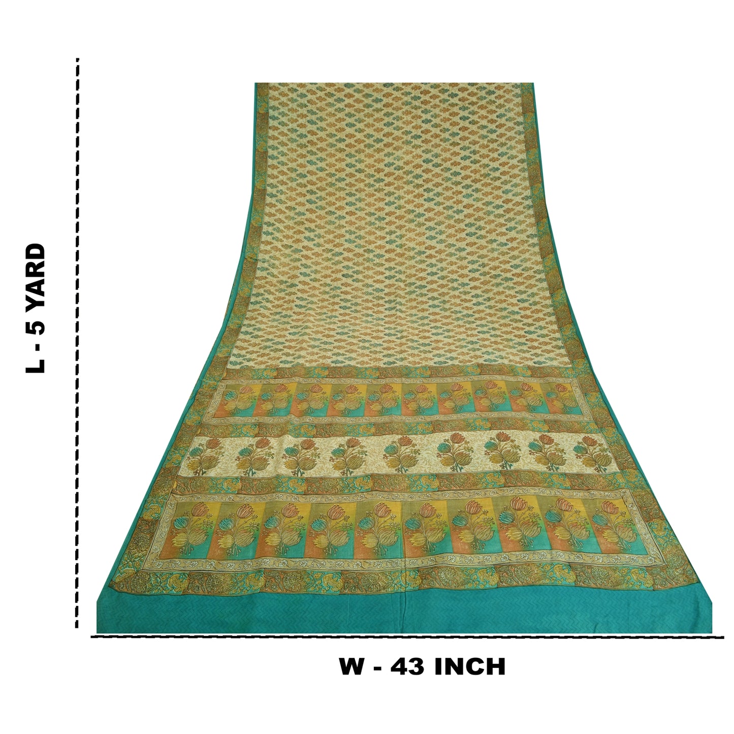 Sanskriti Vintage Sarees Indisk Cremefarvet Ren Crepe Silke Trykt Sari Håndværk Bæredygtigt Stof