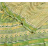 Sanskriti Vintage Sarees Cream/Green Pure Crepe Silk Printed Sari Craft Sustainable Fabric