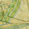 Sanskriti Vintage Sarees Cream/Green Pure Crepe Silk Printed Sari Craft Sustainable Fabric