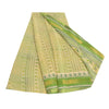 Sanskriti Vintage Sarees Cream/Green Pure Crepe Silk Printed Sari Craft Sustainable Fabric