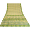 Sanskriti Vintage Sarees Cream/Green Pure Crepe Silk Printed Sari Craft Sustainable Fabric