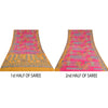 Sanskriti Vintage Sarees Pink/Saffron Pure Crepe Silk Printed Sari Craft Sustainable Fabric