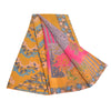 Sanskriti Vintage Sarees Pink/Saffron Pure Crepe Silk Printed Sari Craft Sustainable Fabric