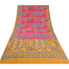 Sanskriti Vintage Sarees Pink/Saffron Pure Crepe Silk Printed Sari Craft Sustainable Fabric