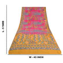Load image into Gallery viewer, Sanskriti Vintage Sarees Pink/Saffron Pure Crepe Silk Printed Sari Craft Fabric
