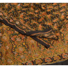Load image into Gallery viewer, Sanskriti Vintage Sarees Black Printed Sparkle Pure Crepe Silk Sari Craft Fabric
