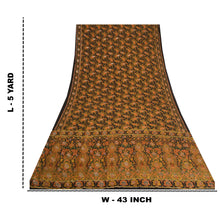 Load image into Gallery viewer, Sanskriti Vintage Sarees Black Printed Sparkle Pure Crepe Silk Sari Craft Fabric

