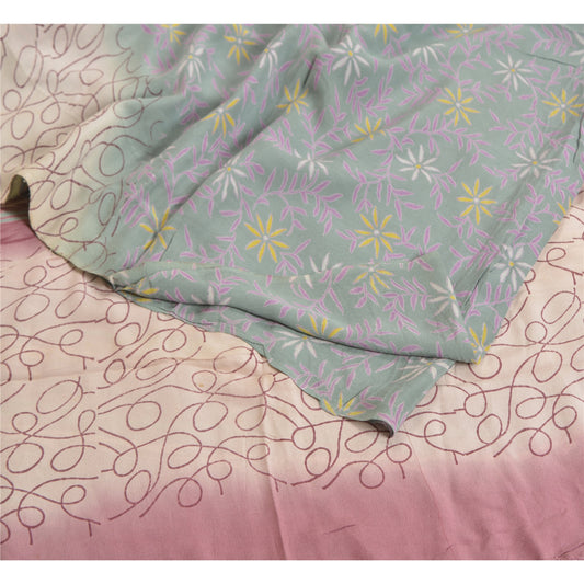 Sanskriti Vintage Sarees Multi 100% Pure Crepe Silk Printed Sari Craft Sustainable Fabric