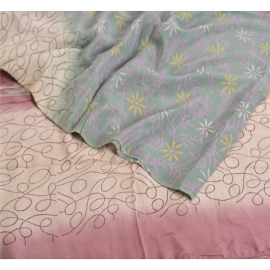 Sanskriti Vintage Sarees Multi 100% Pure Crepe Silk Printed Sari Craft Sustainable Fabric