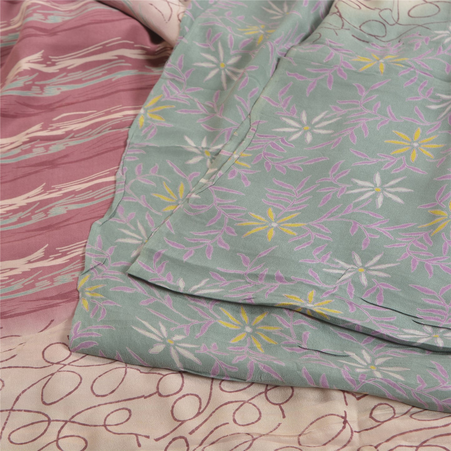 Sanskriti Vintage Sarees Multi 100% Pure Crepe Silk Printed Sari Craft Sustainable Fabric