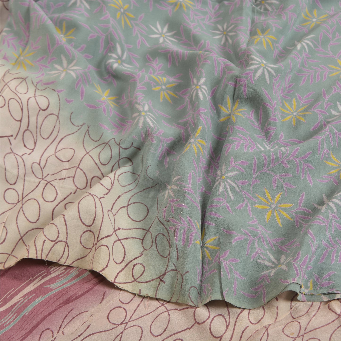 Sanskriti Vintage Sarees Multi 100% Pure Crepe Silk Printed Sari Craft Sustainable Fabric