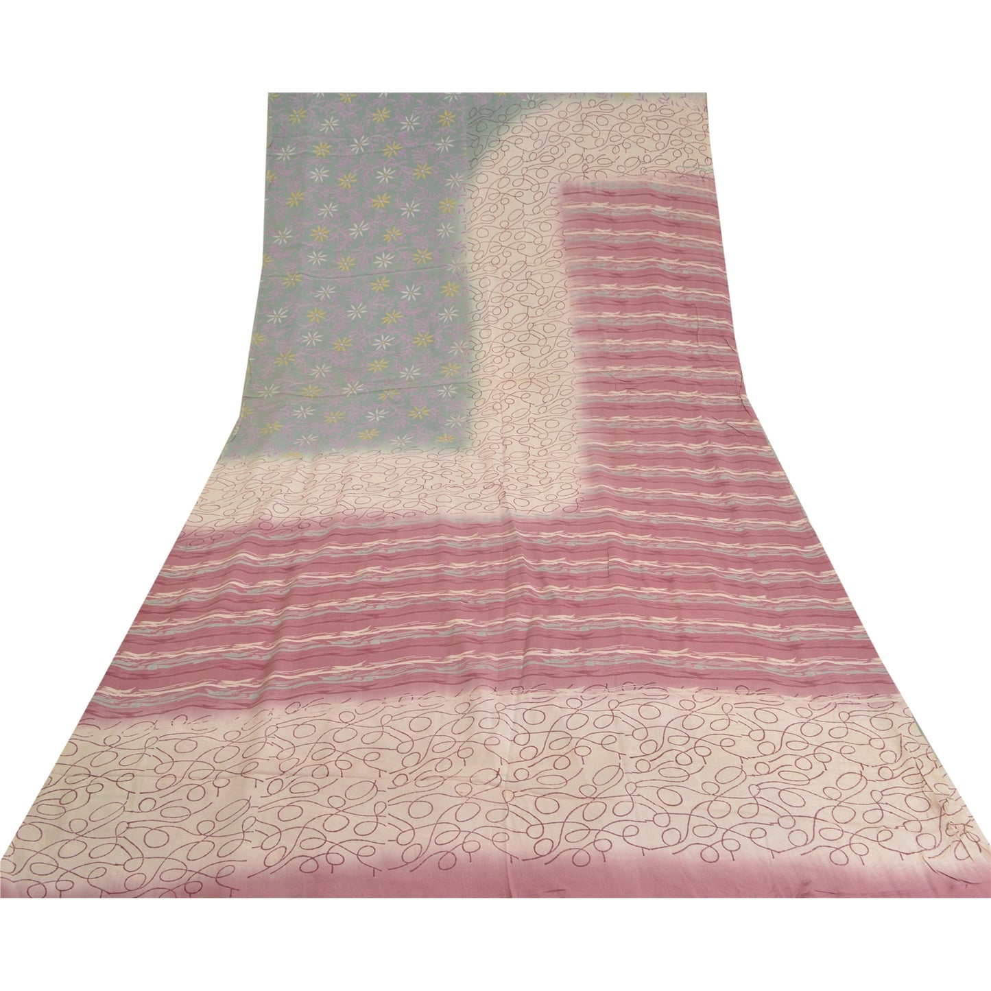 Sanskriti Vintage Sarees Multi 100% Pure Crepe Silk Printed Sari Craft Sustainable Fabric