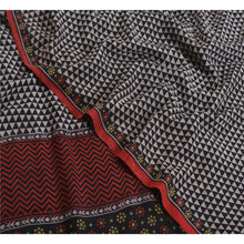Load image into Gallery viewer, Sanskriti Vintage Sarees Black/Gray Pure Crepe Silk Printed Sari Craft Fabric
