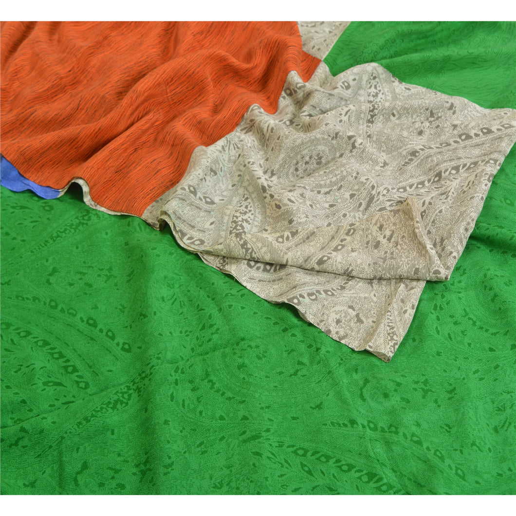Sanskriti Vintage Sarees Multi 100% Pure Crepe Silk Printed Sari Craft Fabric
