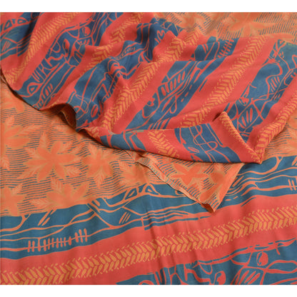 Sanskriti Vintage Sarees Peach 100% Pure Crepe Silk Printed Sari Craft Sustainable Fabric