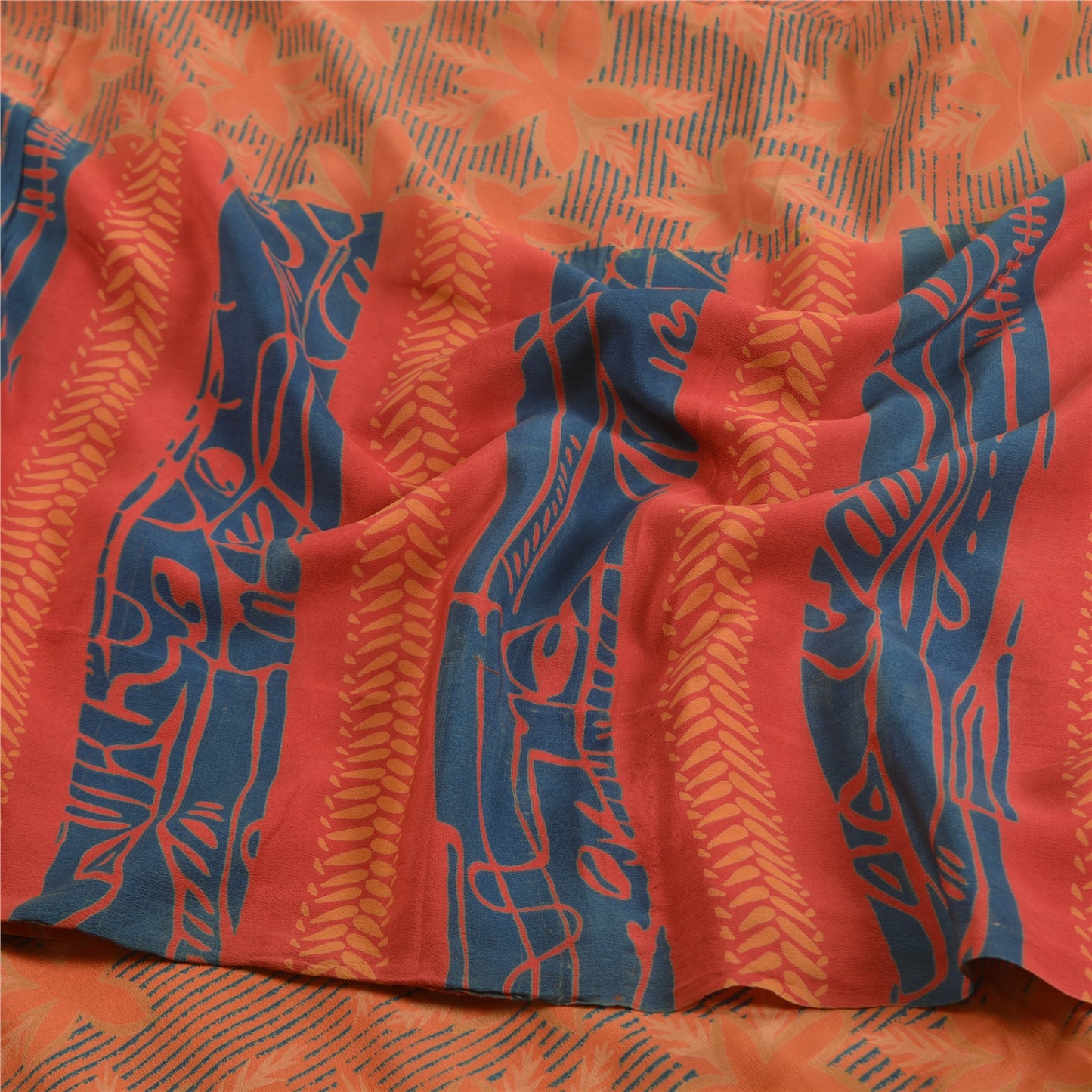 Sanskriti Vintage Sarees Peach 100% Pure Crepe Silk Printed Sari Craft Sustainable Fabric