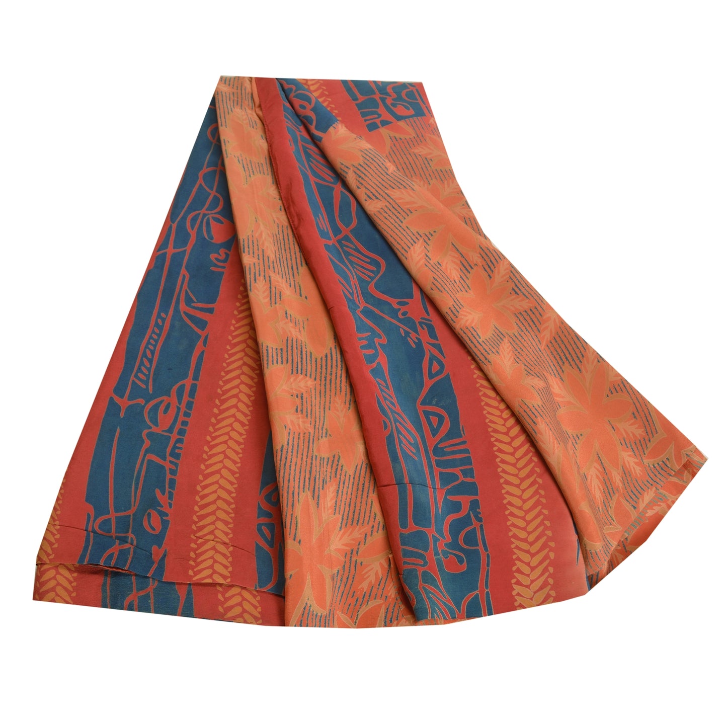 Sanskriti Vintage Sarees Peach 100% Pure Crepe Silk Printed Sari Craft Sustainable Fabric