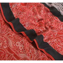 Load image into Gallery viewer, Sanskriti Vintage Sarees Black/Red Printed Pure Crepe Silk Sari 5yd Craft Fabric
