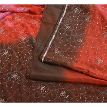 Load image into Gallery viewer, Sanskriti Vintage Sarees Red/Brown Tie-Dye Hand Beaded Pure Crepe Sari Fabric
