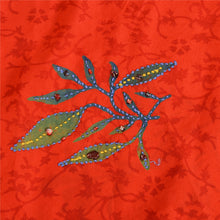 Load image into Gallery viewer, Sanskriti Vintage Sarees Red/Yellow Hand Beaded Printed Pure Crepe Sari Fabric

