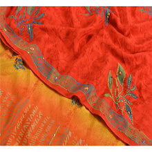 Load image into Gallery viewer, Sanskriti Vintage Sarees Red/Yellow Hand Beaded Printed Pure Crepe Sari Fabric
