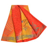 Sanskriti Vintage Sarees Red/Yellow Hand Beaded Printed Pure Crepe Sari Sustainable Fabric