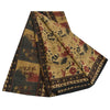Sanskriti Vintage Sarees Indian Cream Pure Crepe Silk Printed Sari Craft Sustainable Fabric