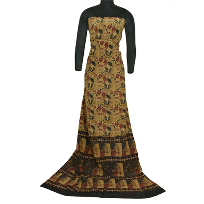 Sanskriti Vintage Sarees Indian Cream Pure Crepe Silk Printed Sari Craft Sustainable Fabric