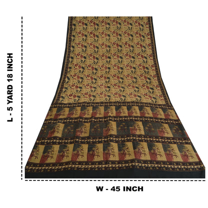 Sanskriti Vintage Sarees Indian Cream Pure Crepe Silk Printed Sari Craft Sustainable Fabric