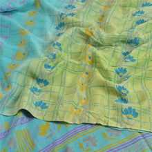 Load image into Gallery viewer, Sanskriti Vintage Sarees Blue/Green Pure Crepe Silk Printed Sari Craft Fabric

