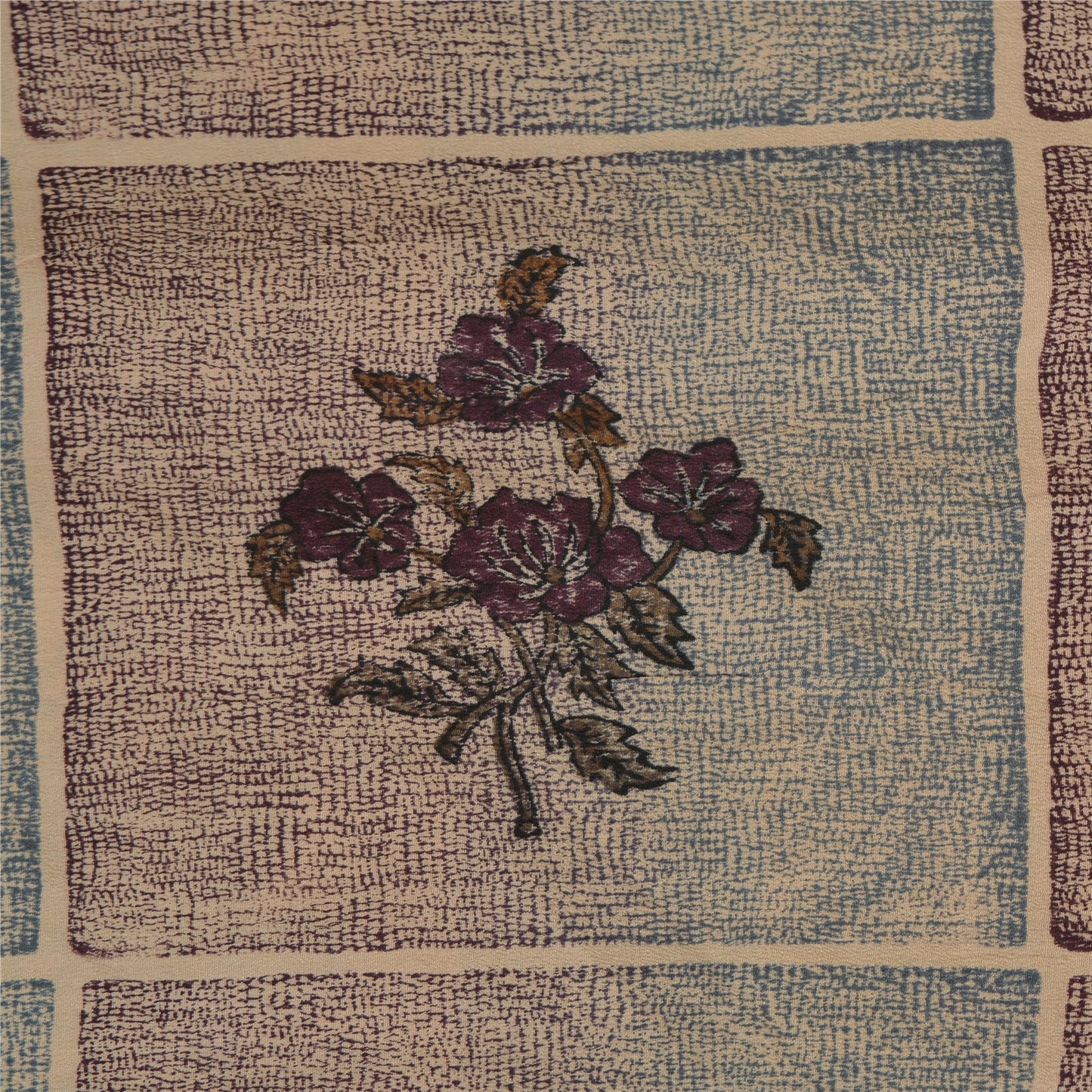 Sanskriti Vintage Sarees Pale-Cream Pure Crepe Silk Printed Sari Craft Sustainable Fabric