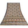 Sanskriti Vintage Sarees Pale-Cream Pure Crepe Silk Printed Sari Craft Sustainable Fabric