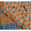 Sanskriti Vintage Sarees Orange/Blue Pure Crepe Silk Printed Sari Craft Sustainable Fabric
