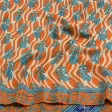 Load image into Gallery viewer, Sanskriti Vintage Sarees Orange/Blue Pure Crepe Silk Printed Sari Craft Fabric
