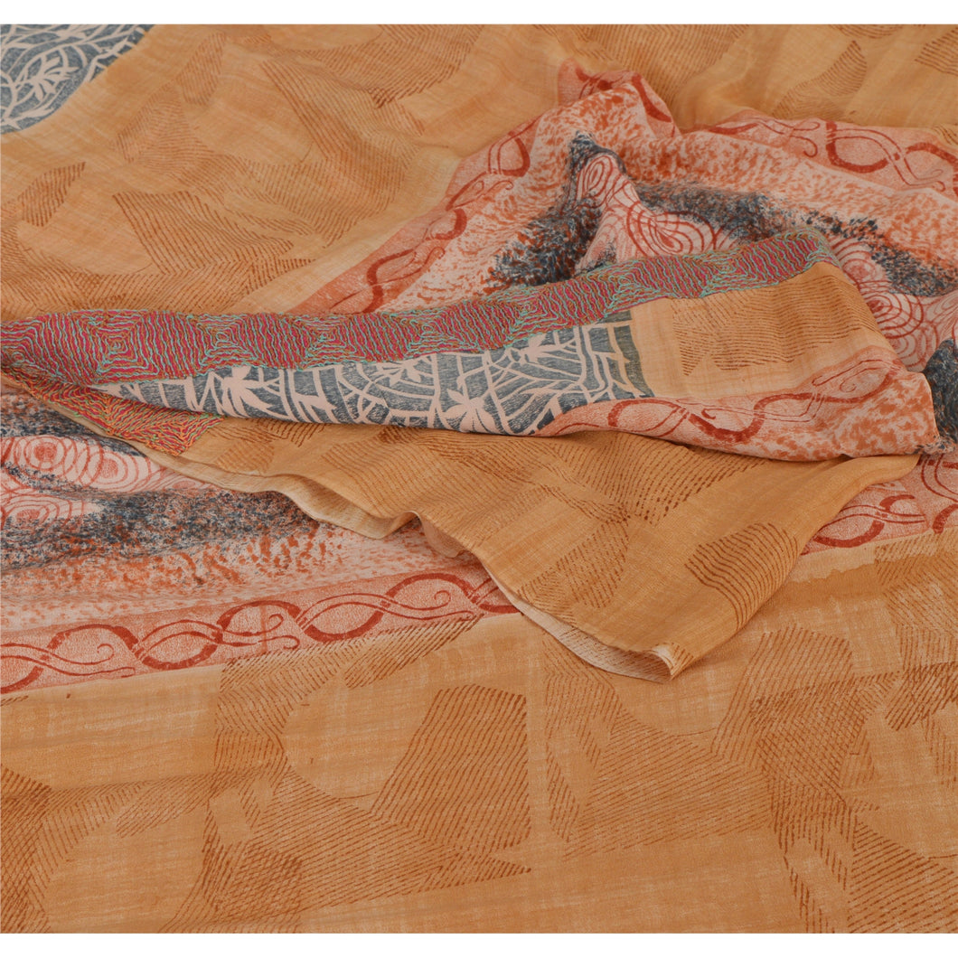 Premium Brown Saree 100% Pure Crepe Silk Printed Craft Sari