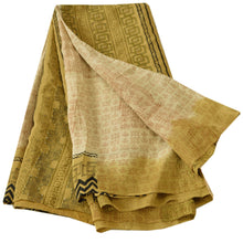 Load image into Gallery viewer, Cream Saree Pure Crepe Silk Printed Fabric 5 Yard Decor Sari
