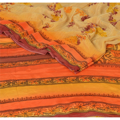 Сари из чистого крепированного шелка с принтом из экологически чистой ткани для пошива платьев на Санскрити, оранжевое винтажное сари