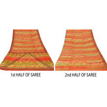 Load image into Gallery viewer, Orange Saree Pure Crepe Silk Printed Sari Craft 5 Yard Fabric
