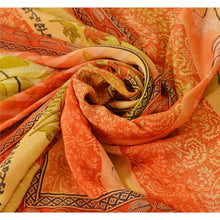 Load image into Gallery viewer, Orange Saree Pure Crepe Silk Printed Sari Craft 5 Yard Fabric
