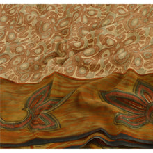 Load image into Gallery viewer, Brown Saree Pure Crepe Silk Printed Sari Craft 5 Yard Fabric
