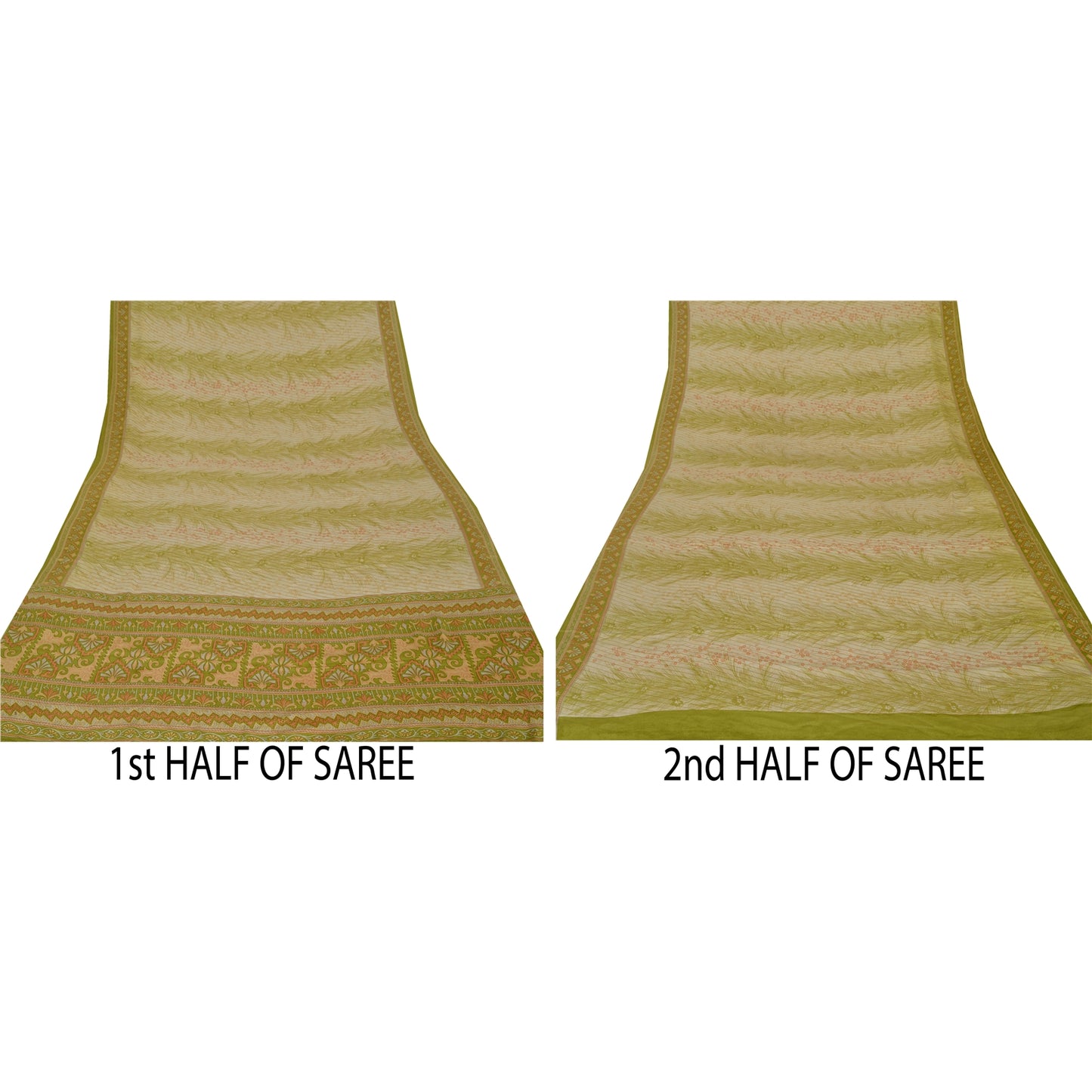 Sanskriti Vintage Green Saree Pure Crepe Silk Printed Sari 5 Yd Craft Sustainable Fabric