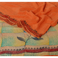 Load image into Gallery viewer, Orange Saree 100% Pure Crepe Silk Printed Sari Craft Fabric
