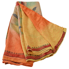 Load image into Gallery viewer, Orange Saree 100% Pure Crepe Silk Printed Sari Craft Fabric
