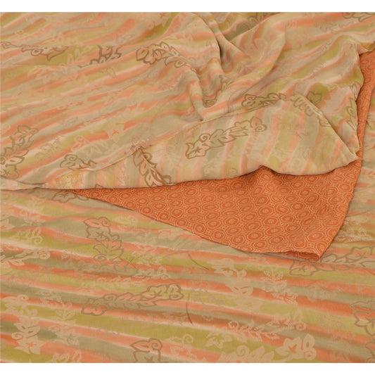 Sanskriti Vintage Orange Sarees 100% Pure Crepe Silk Printed Sari Craft Sustainable Fabric